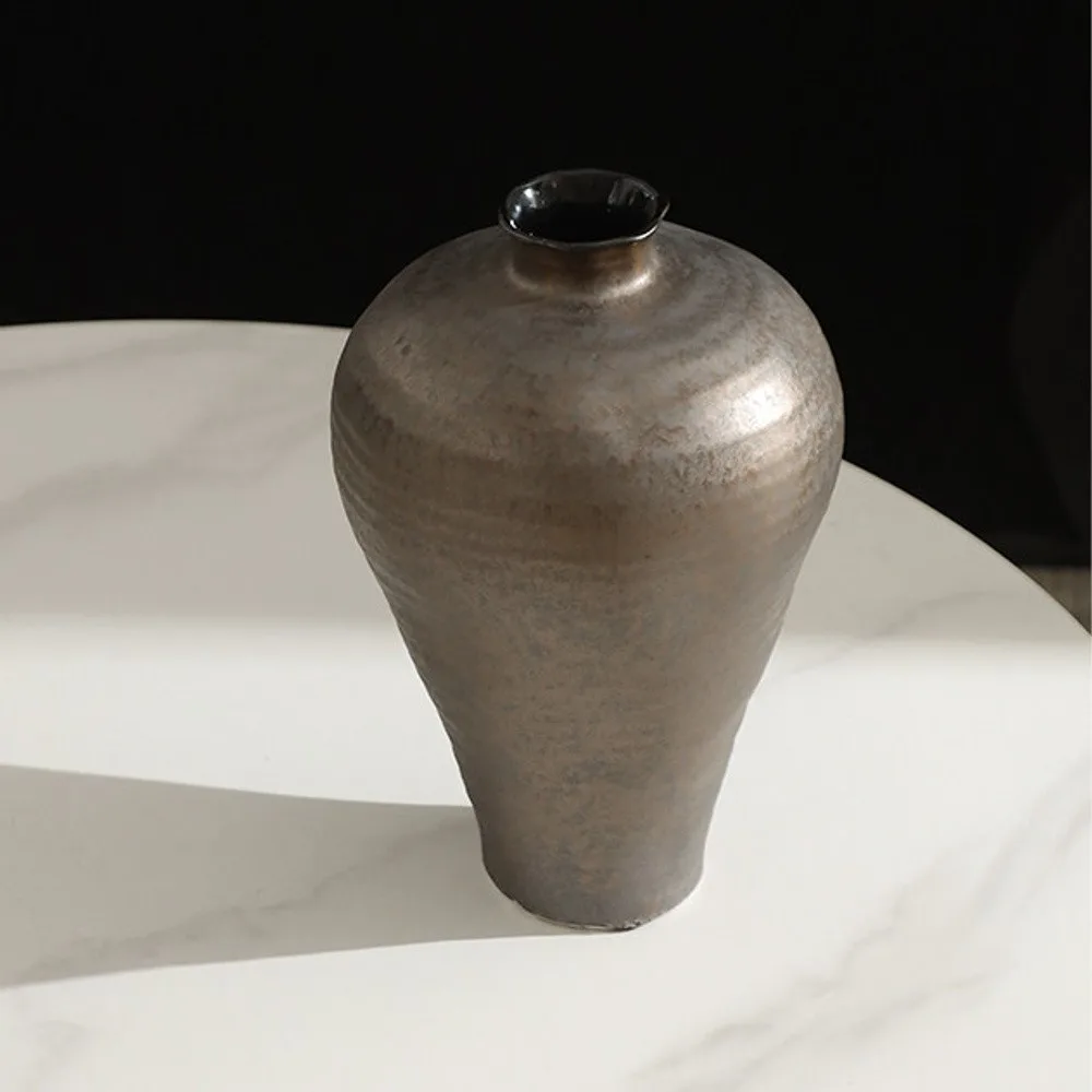 Metallic Copper Glaze Plum Vase, Large or Medium in bronze — front view
