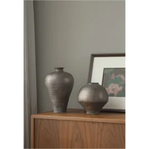Metallic Copper Glaze Plum Vase, Large or Medium in bronze — in a room setting