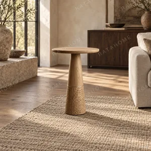 Ash Cone Side Table with Hammered Base and Brass Ring, 48 cm in natural oak — in a room setting
