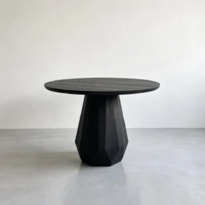 Matte Black Ash Round Table on Faceted Gem Base in black — front view