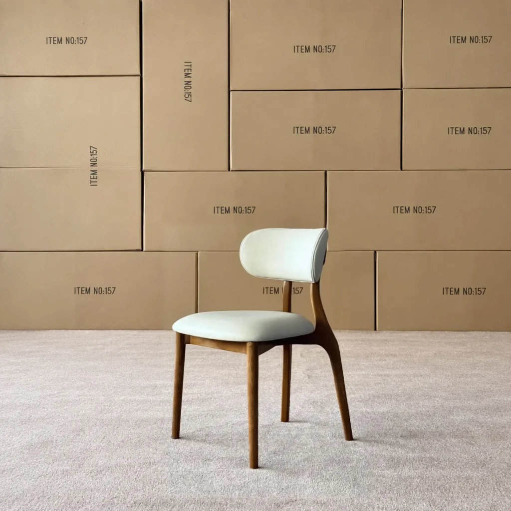 Ash Dining Chair with Full-Grain Leather Seat and Back in walnut — front view