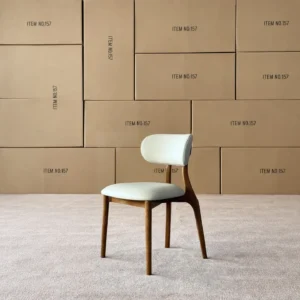 Ash Dining Chair with Full-Grain Leather Seat and Back in walnut — front view