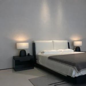 Aspre Oak Bed with Twin Cushion Headboard in black — front view