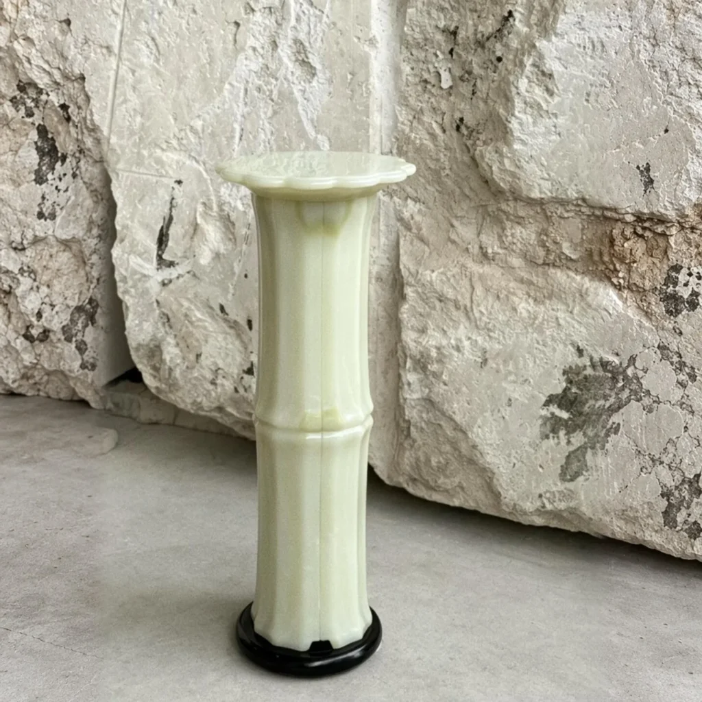 Bamboo Shadow Green Jade Column Pedestal in olive — front view