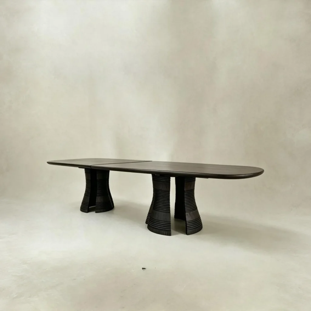 Cangxu Hand-Carved Black Dining Table with Stone Top in black — front view