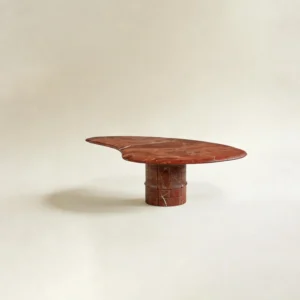 Chilan Yunting Rose Red Marble Coffee Table on Cylinder Base in red — front view