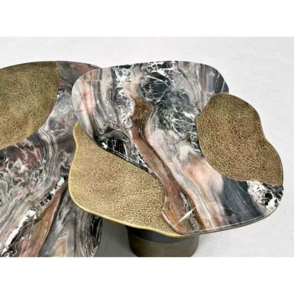 Gilded Hand-Forged Metal Nesting Tables in slate — in a room setting