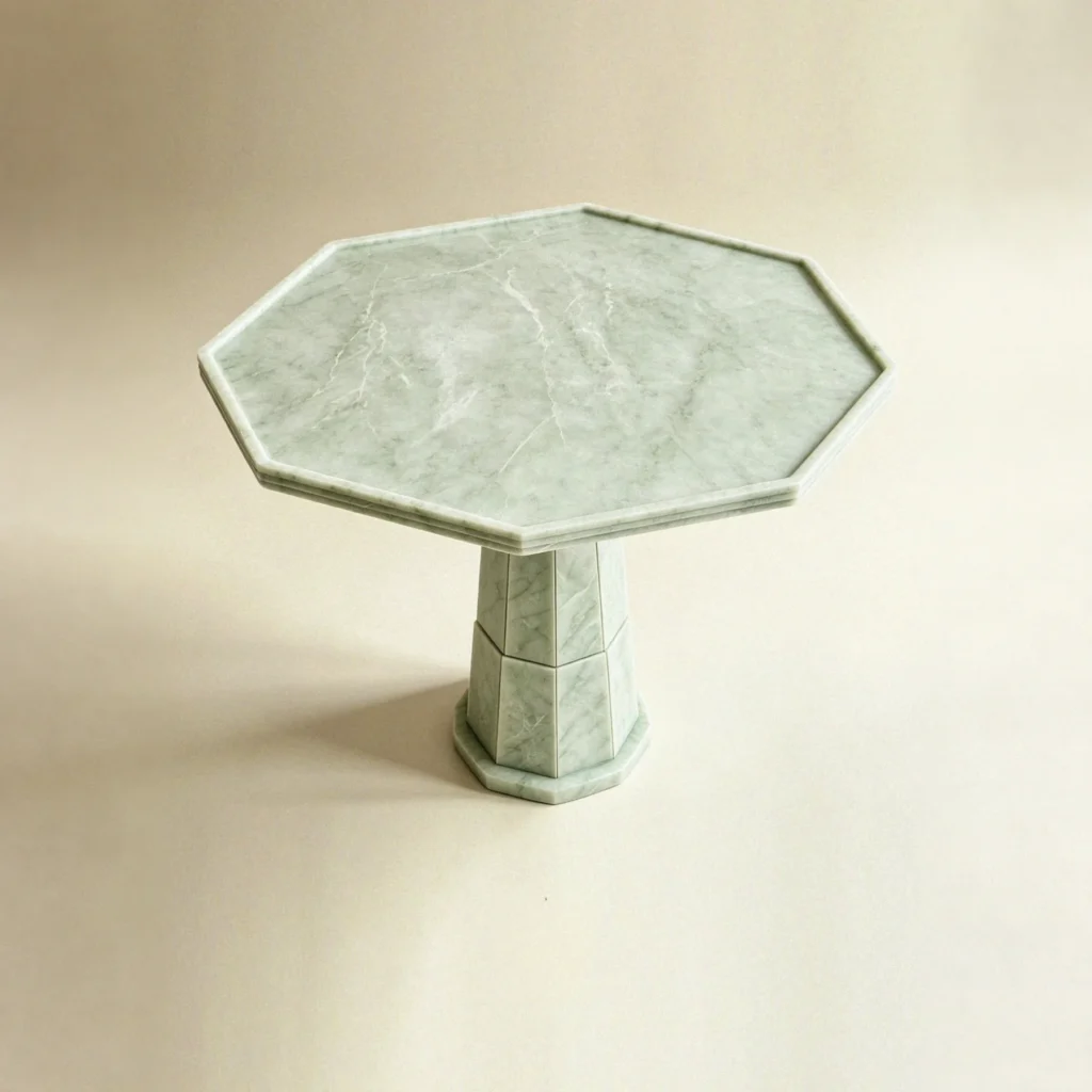 Hengxu Octagonal Green Jade Stone Pedestal Side Table in olive — front view