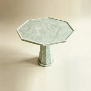 Hengxu Octagonal Green Jade Stone Pedestal Side Table in olive — front view