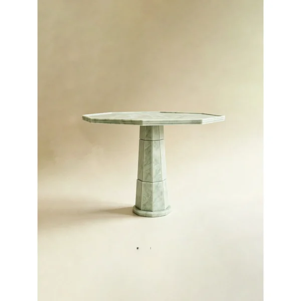 Hengxu Octagonal Green Jade Stone Pedestal Side Table in olive — in a room setting