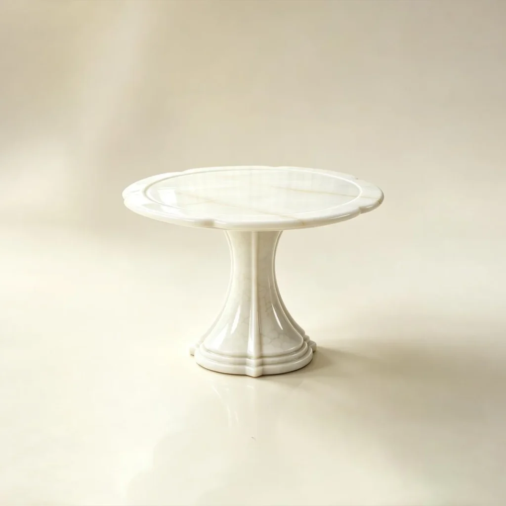 Huatang White Jade Begonia-Edge Pedestal Entry Table in ivory — front view