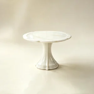 Huatang White Jade Begonia-Edge Pedestal Entry Table in ivory — front view