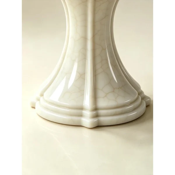 Huatang White Jade Begonia-Edge Pedestal Entry Table in ivory — in a room setting