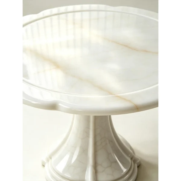 Huatang White Jade Begonia-Edge Pedestal Entry Table in ivory — in a room setting
