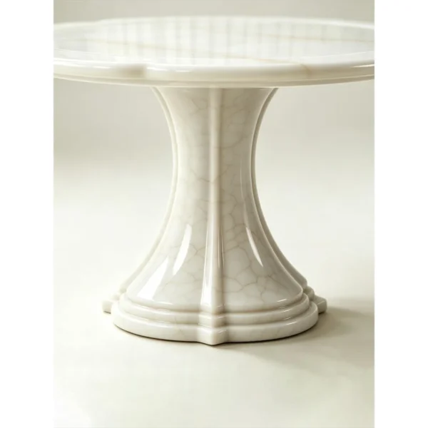 Huatang White Jade Begonia-Edge Pedestal Entry Table in ivory — in a room setting