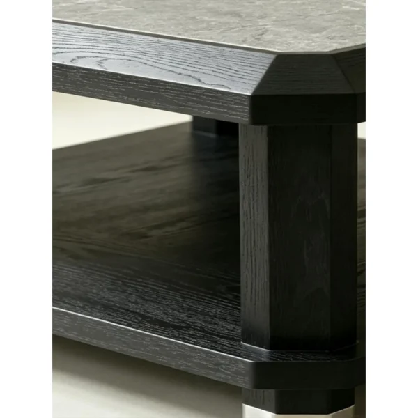 Ink Mountain Black Wood Coffee Table in black — in a room setting