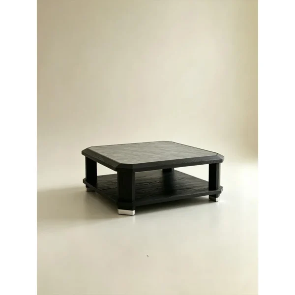 Ink Mountain Black Wood Coffee Table in black — in a room setting