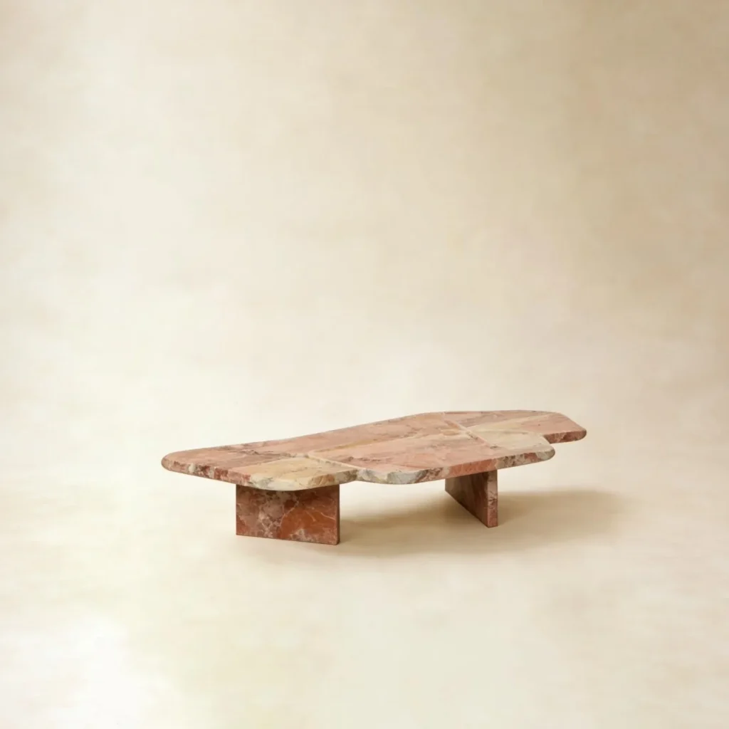 Italian Bohemian Red Marble Coffee Table with Live Edge in red — front view