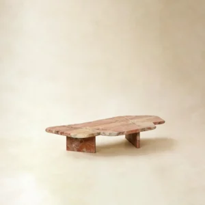 Italian Bohemian Red Marble Coffee Table with Live Edge in red — front view