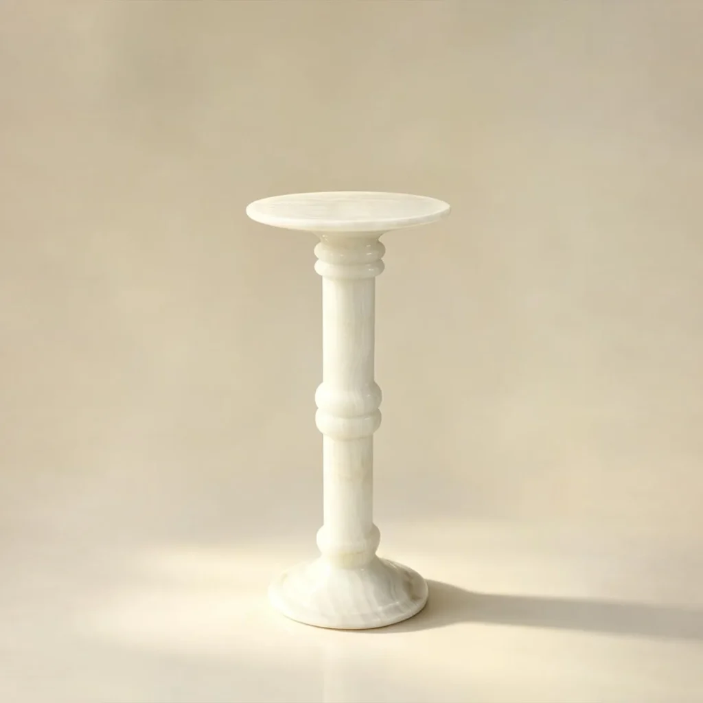 White Onyx Sculpture Pedestal with Flared Base in ivory — front view