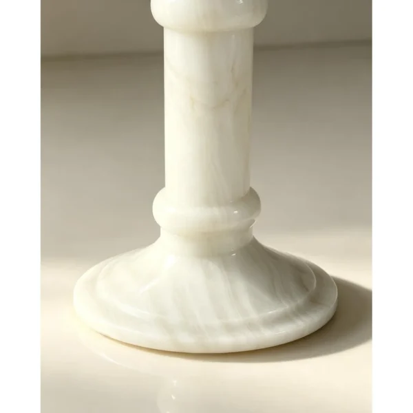 White Onyx Sculpture Pedestal with Flared Base in ivory — in a room setting