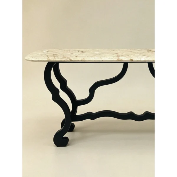 Juankui Fossil Stone Console on Scrolled Wood Base in oatmeal — in a room setting