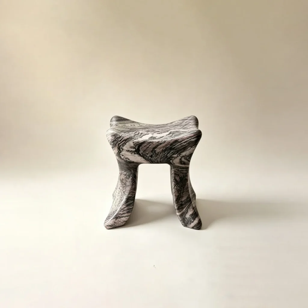 Lan Hand-Carved Marble Art Stool in slate — front view