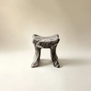 Lan Hand-Carved Marble Art Stool in slate — front view