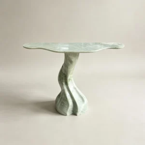 Langen Green Stone Console with Twisted Root Column in olive — front view