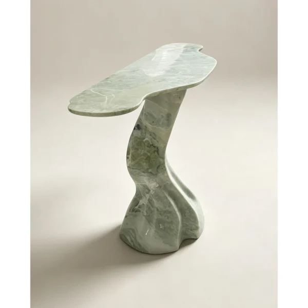 Langen Green Stone Console with Twisted Root Column in olive — in a room setting