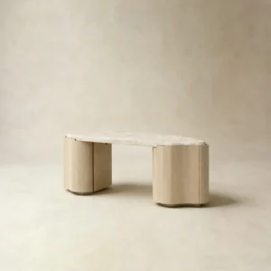 Multifunctional Stone Table in oatmeal — front view