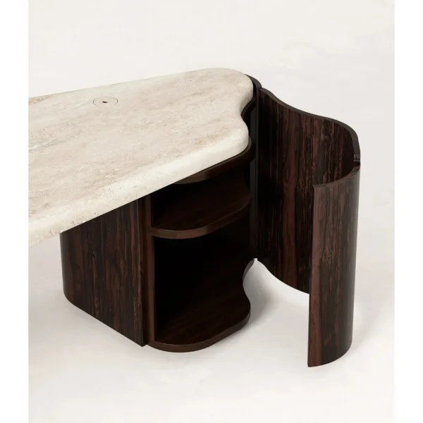 Multifunctional Stone Table in oatmeal — in a room setting
