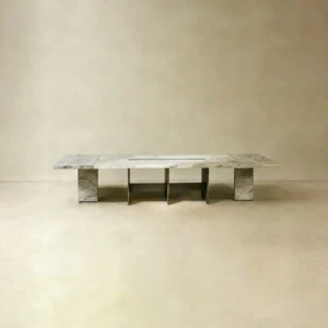 Grand Natural Stone Dining Table for Twenty in slate — front view