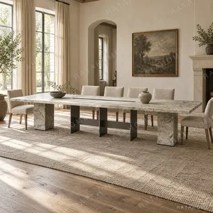 Grand Natural Stone Dining Table for Twenty in slate — in a room setting