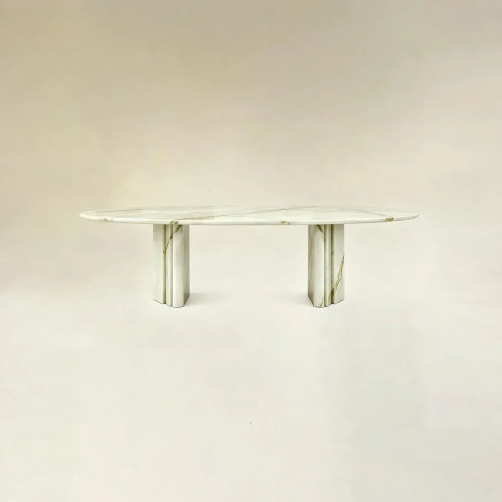 Qin Free-Form Marble Dining Table in ivory — front view