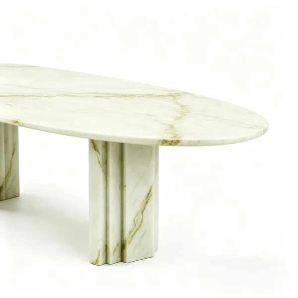 Qin Free-Form Marble Dining Table in ivory — in a room setting
