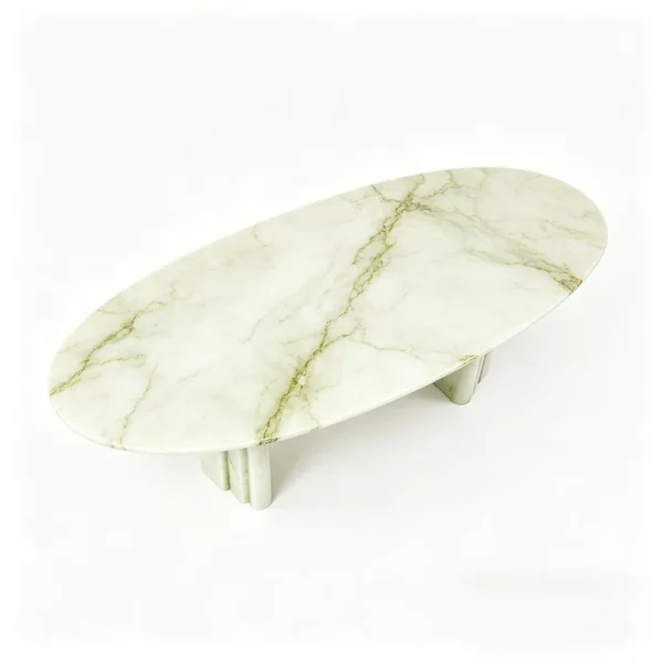 Qin Free-Form Marble Dining Table in ivory — in a room setting