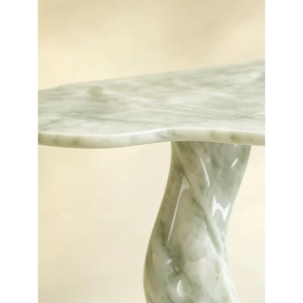 Qinglan Pale Jade Console Table with Root-Form Base in olive — in a room setting