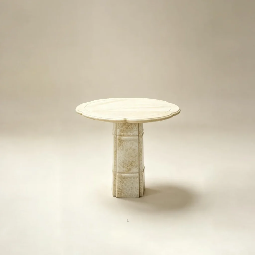 Stone Bone Cloverleaf Side Table in Veined Cream Stone — front view