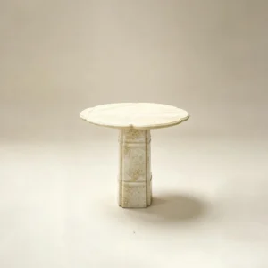 Stone Bone Cloverleaf Side Table in Veined Cream Stone — front view