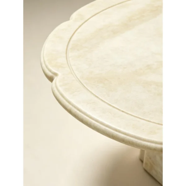 Stone Bone Cloverleaf Side Table in Veined Cream Stone — in a room setting