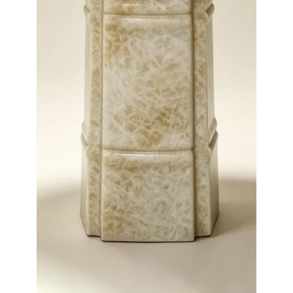 Stone Bone Cloverleaf Side Table in Veined Cream Stone — in a room setting