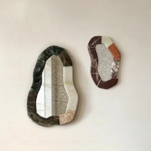 Shijian Stone-Framed Wall Mirror in olive — front view