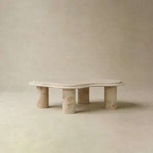 Shiqi Super White Travertine Coffee Table in oatmeal — front view
