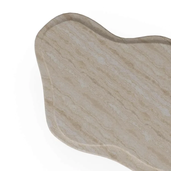 Shiqi Super White Travertine Coffee Table in oatmeal — in a room setting