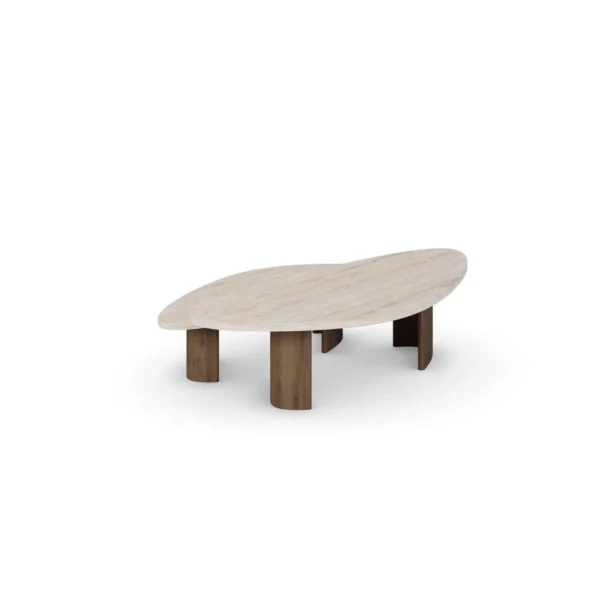 Super White Travertine Nesting Coffee Table Set in oatmeal — in a room setting