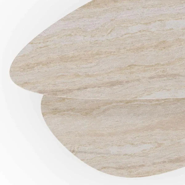 Super White Travertine Nesting Coffee Table Set in oatmeal — in a room setting