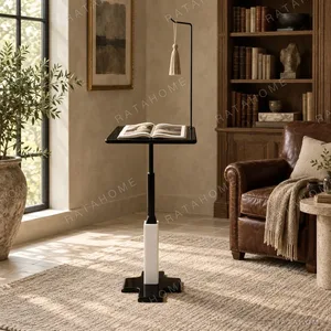 Xuanyu Adjustable Stand with White Marble and Black Lacquer in black — in a room setting