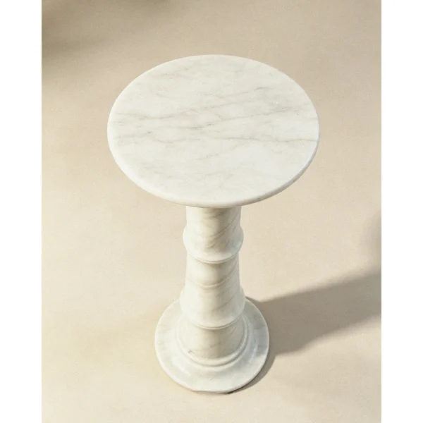 Xubaisheng Cloud Sequence Stone Pedestal Table in ivory — in a room setting