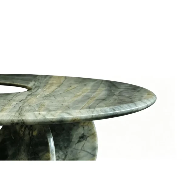 Xubaisheng Ji Green Marble Coffee Table with Radiating Base in olive — in a room setting